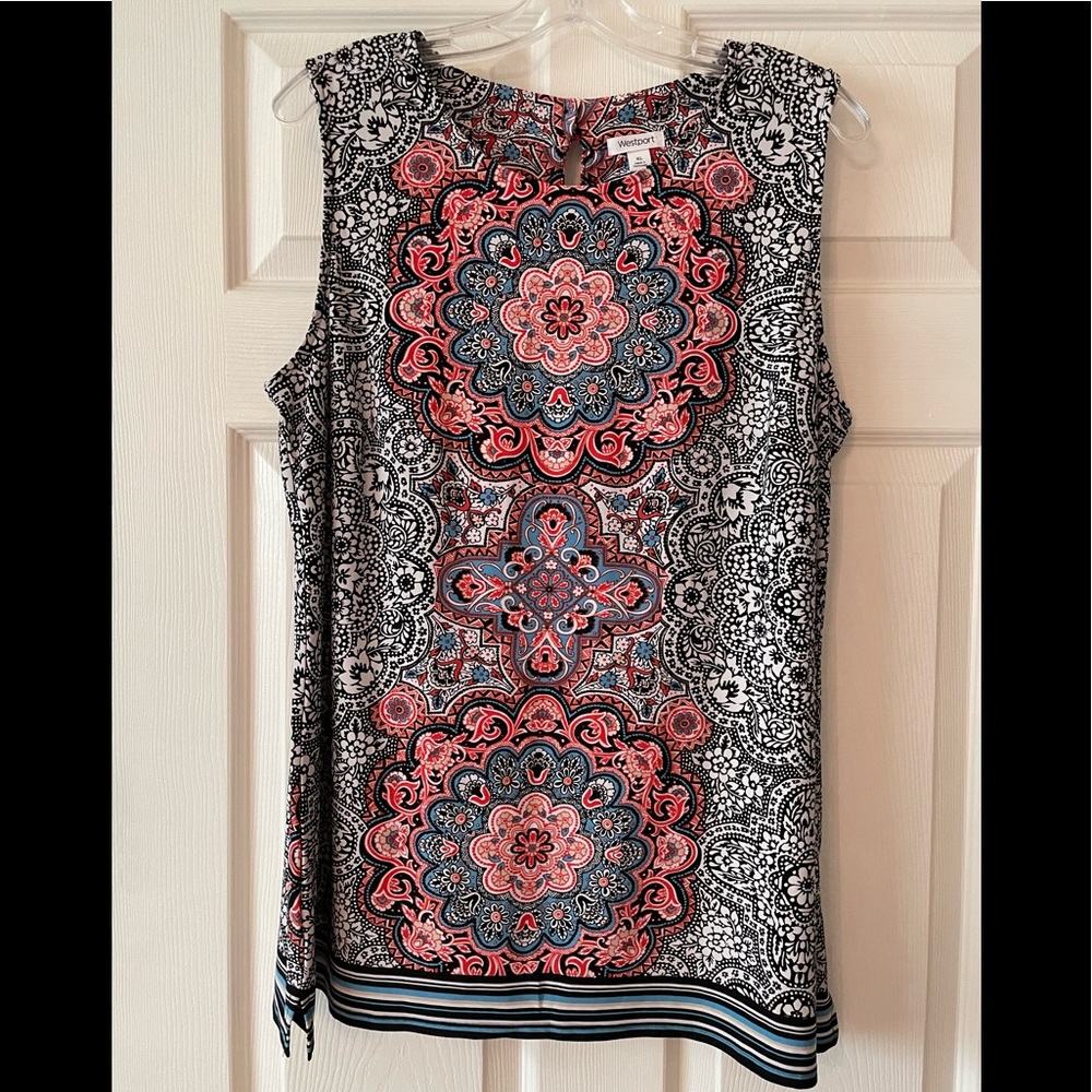 Navy medallion pattern tank with blue sweater